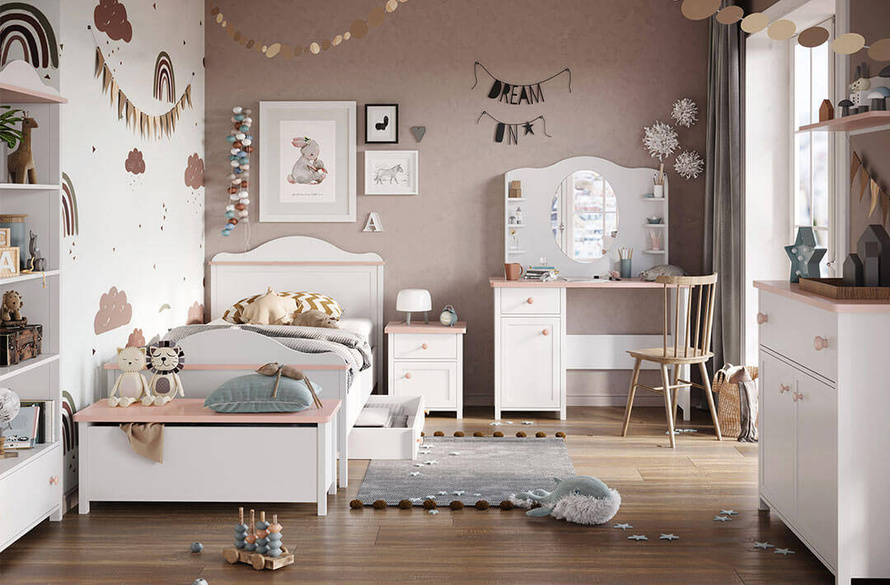 LUNA LN-03 - Biurko 1D1S Białe/Różowe