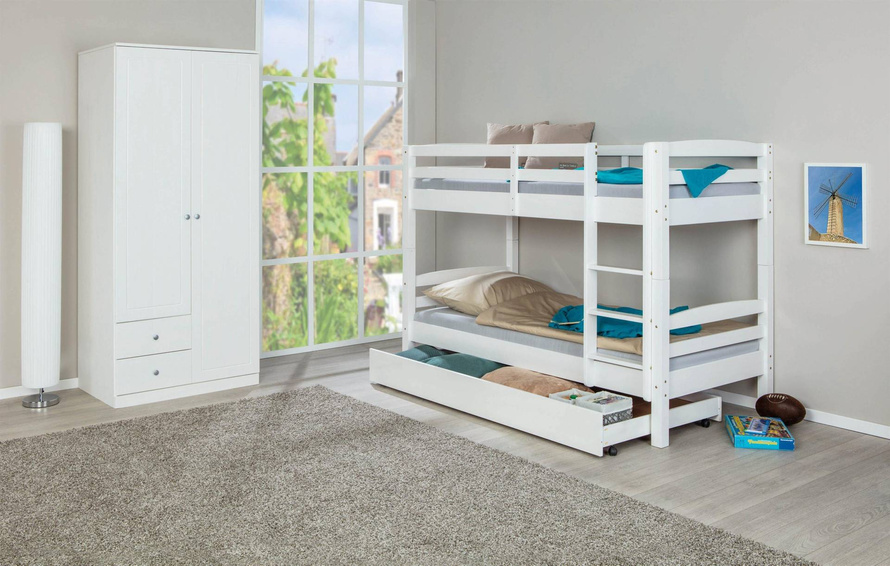 Łóżko piętrowe RICK drewniane białe