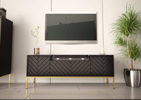 ASPEN-06 - Komoda RTV 3D z Soundbarem JBL i Oświetleniem LED Czarny Mat Złoty Stelaż