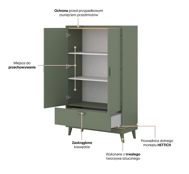 Scandi - Bieliźniarka 2D1S Zgaszona Zieleń Dąb Olejowany