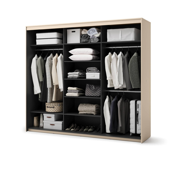 TREND TS-02 - Szafa 3-drzwiowa z Lustrem i LED Beż Piaskowy Czarny Mat