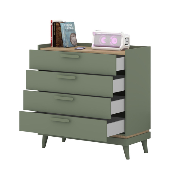 Scandi - Komoda 4S Zgaszona Zieleń Dąb Olejowany