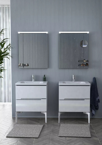 Oristo Szafka Z Umywalką 80 cm SILVER UNI Biały Połysk Listwa Chrom Połysk