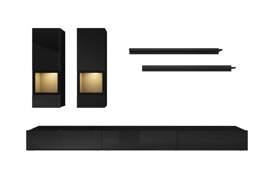 Athens Meblościanka Czarny Mat / Czarny Połysk