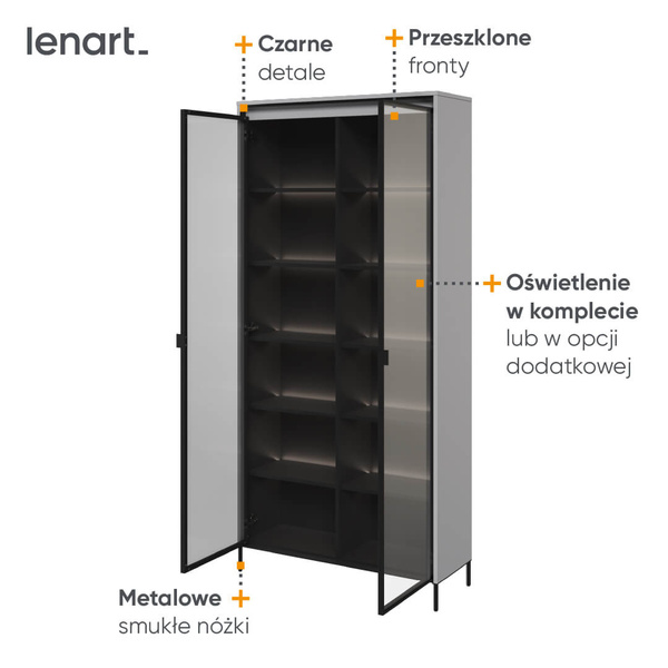 TREND TR-07 - Witryna 2-drzwiowa Z Oświetleniem Szara/Czarna