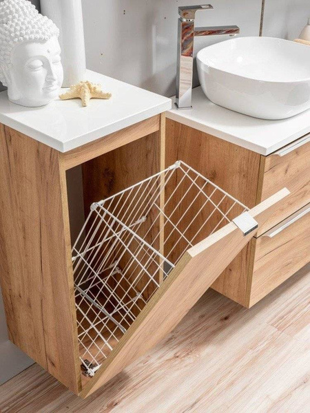 Szafka z umywalką 80 cm Capri dąb 821 z białym blatem