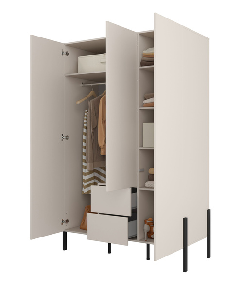 Jukon S - Szafa 3D2S Kaszmir Czarne Metalowe Nogi