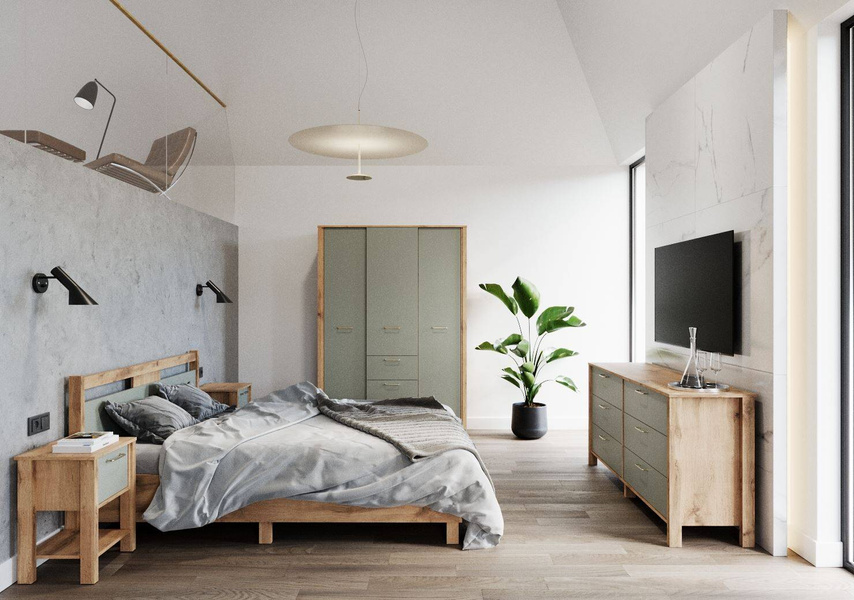 Indygo K3S - Komoda 3 Szuflady Dąb Wotan/Zielony