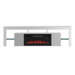 SOLEO-01 - Komoda RTV 2D z Oświetleniem LED i Kominkiem Elektrycznym Biały Mat Biały Połysk