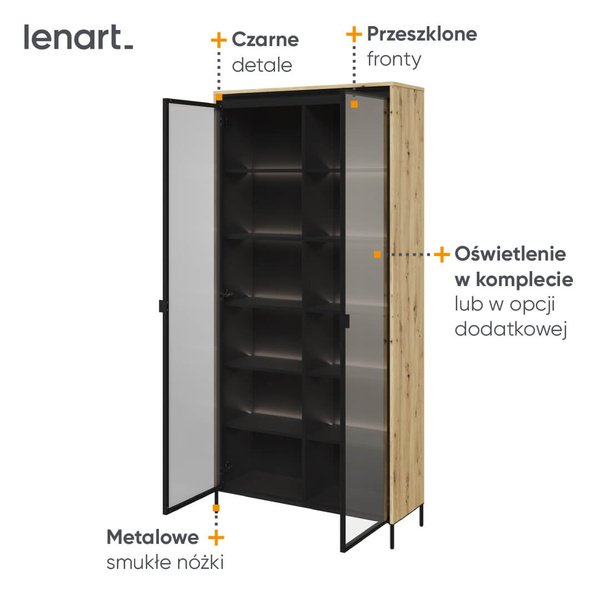 TREND TR-07 - Witryna 2-drzwiowa Z Oświetleniem Dąb Artisan
