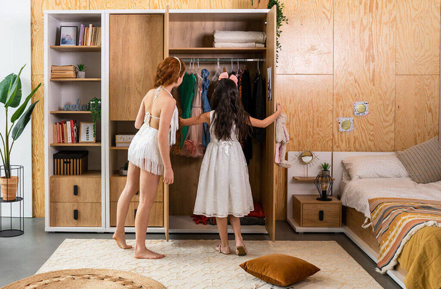 SIMI MS-01 - Szafa 3D2S Biała/Hikora Naturalna