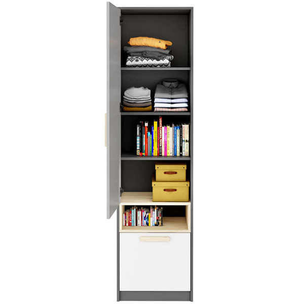 POK PO-03 - Szafka 1D1S Grafit/Buk Ibsen/Szara Jasna