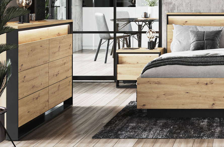 QUANT QS-04 - Komoda 3S Z Oświetleniem Dąb Artisan/Czarna