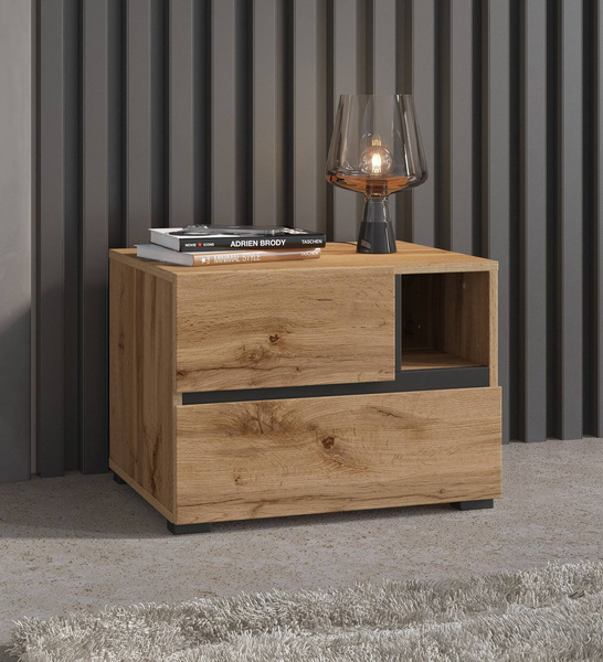 Cross S - Szafka Nocna 2 Szuflady Dąb Wotan Czarny Onyks Mat