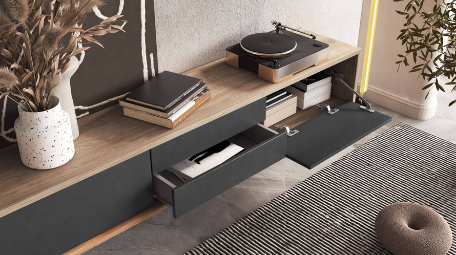 Frida – Komoda RTV 2D2S Dąb Olejowany Antracyt mat