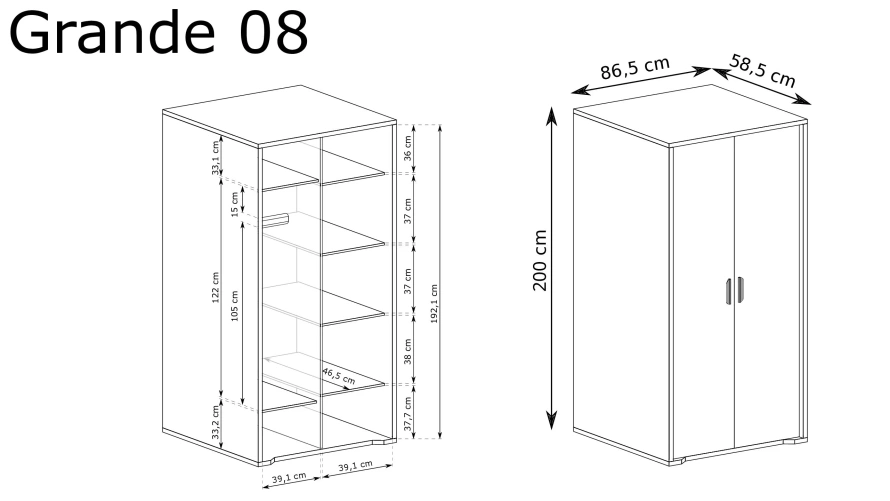 GRANDE-8 - Szafa 2-drzwiowa Dąb Cremona