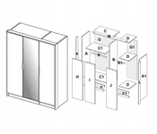 Asti AS-13-WB - Szafa 3-drzwiowa z Lustrem Dąb Craft Biały Połysk