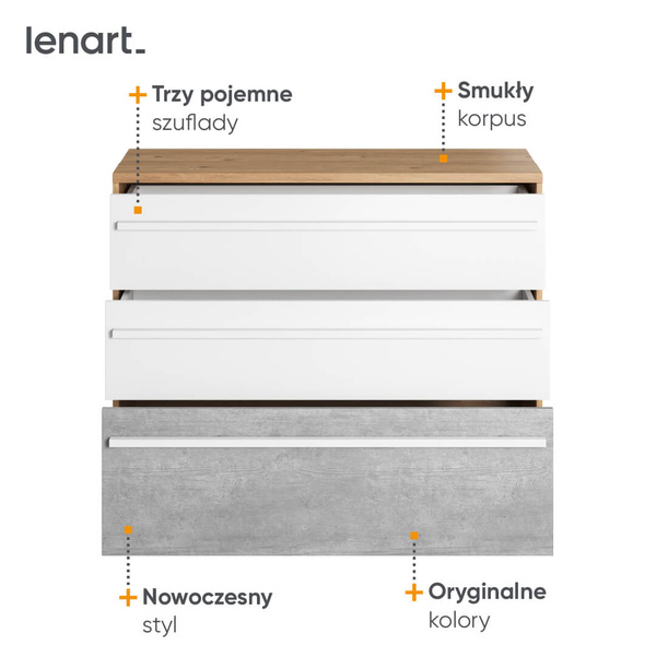 PLANO PN-07 - Komoda 3S Dąb Nash/Biała/Beton