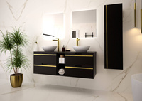 VESPER-02 - Szafka pod Umywalkę z Blatem i Regałem 4S 140cm Czarny Mat Zestaw-7