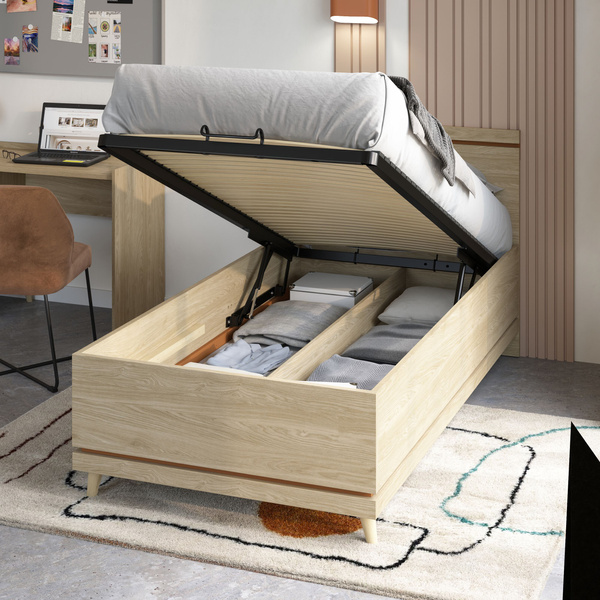 Scandi - Łóżko 100x200 cm ze Stelażem Dąb Olejowany Ceglany