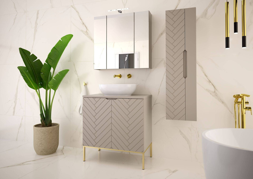 ASPEN-08 - Szafka z Umywalką i Blatem 2D 80cm Kaszmir Zestaw-2 Złoty Stelaż