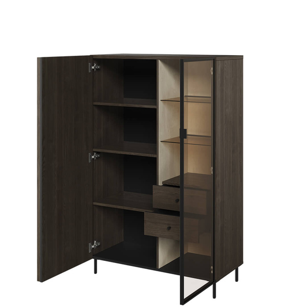 PIEMONTE PE-06 - Szafka 1D1W2S Z Oświetleniem Jesion Portland/Czarny