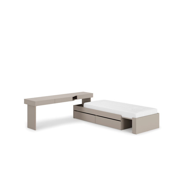 WOOW SET-WOS3L - Zestaw Biurko Lewe i Łóżko Szampański/Dąb Vincenza Bielona/Clay Grey