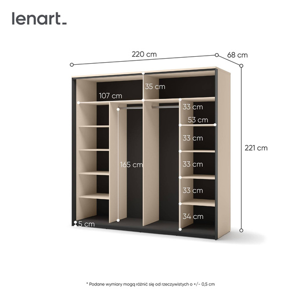 ENNA EN-01 - Szafa 2-drzwiowa z Oświetleniem LED Beżowy Mat Czarny Mat