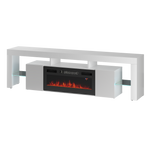 SOLEO-01 - Komoda RTV 2D z Oświetleniem LED i Kominkiem Elektrycznym Biały Mat Biały Połysk