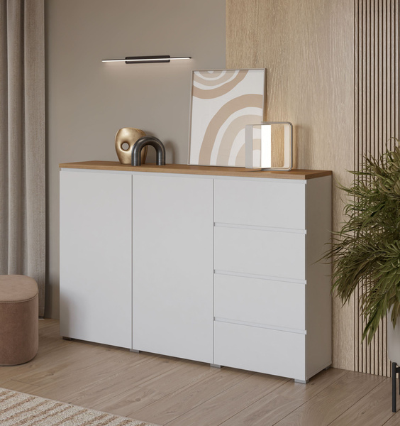 Modo - Komoda 2D4S Biały Mat Dąb Mauvella