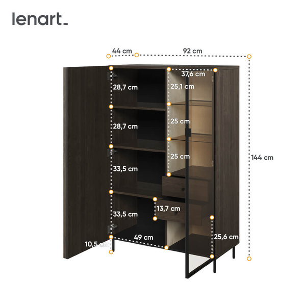 PIEMONTE PE-06 - Szafka 1D1W2S Z Oświetleniem Jesion Portland/Czarny