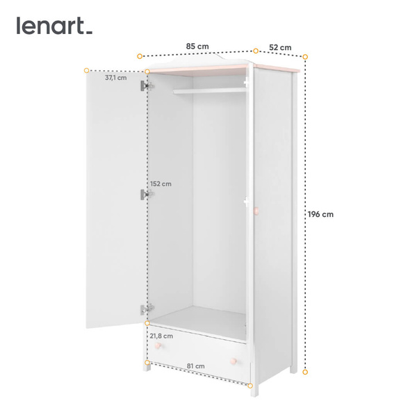 LUNA LN-01 - Szafa 2-drzwiowa Biała/Różowa
