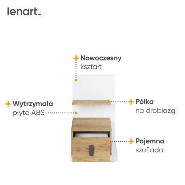 SIMI MS-08P - Stolik Nocny 1S Prawy Biały/Hikora Naturalna