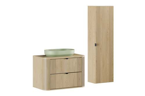 Zestaw Szafka z Umywalką 2S 80 cm z Blatem i Słupek Wysoki Ovalia Cremona