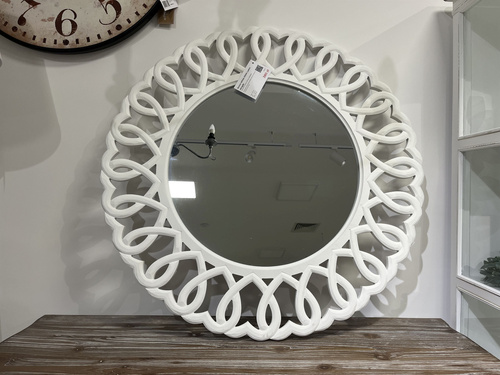 Rimini White 055W Lustro okrągłe prowansalskie białe zdobione drewno/mdf_01