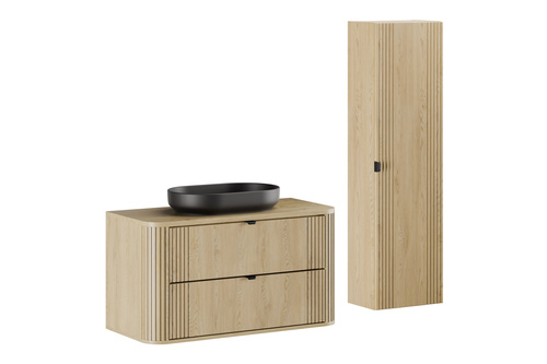 Zestaw Szafka z Umywalką 2S 100 cm z Blatem i Słupek Wysoki Ovalia Cremona