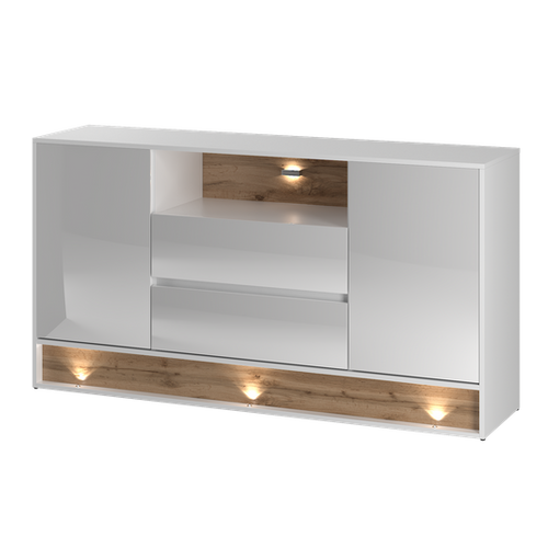 VISION-02 - Komoda 2D2S z Oświetleniem LED Biały Mat Dąb Wotan Mat Biały Połysk