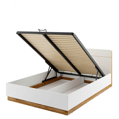 DENTRO DT-02 - Łóżko (160) Z Pojemnikiem I Oświetleniem Białe/Dąb Stirling