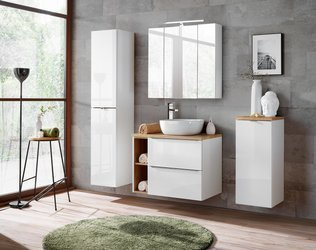 Zestaw mebli łazienkowych 80 cm Capri biały z blatem dębowym