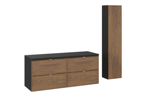 Zestaw Szafka Pod Umywalkę z Blatem 120 cm i Słupek Wysoki Talia Casella Czarny Mat