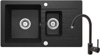 Zlewozmywak granitowy z baterią 1.5-komorowy z ociekaczem Zorba