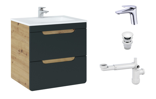 Szafka 60 cm Aruba Cosmos z Umywalką, Baterią i Syfonem z Korkiem