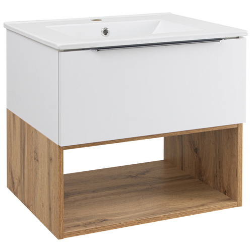 Astor Zestaw Nelle 60 cm Szafka z Umywalką Biały Połysk Dąb Wotan