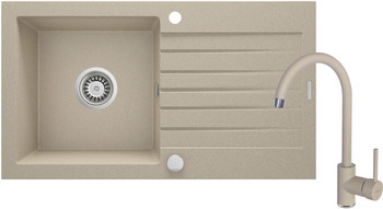 Zlewozmywak granitowy z baterią 1-komorowy z ociekaczem Zorba