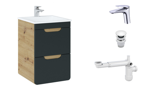 Szafka 40 cm Aruba Cosmos z Umywalką, Baterią i Syfonem z Korkiem