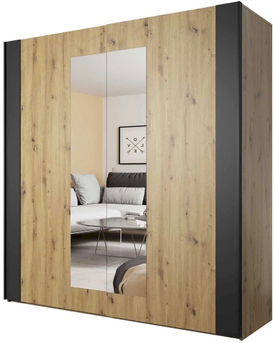 Sigma Szafa 2-drzwiowa z Lustrami Dąb Artisan / Czarny Mat