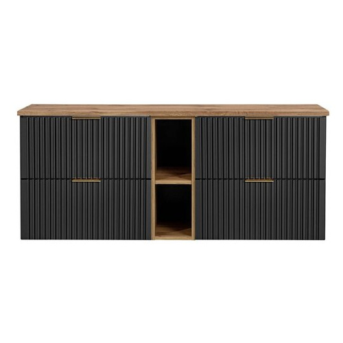 Zestaw 140 cm ADEL BLACK z Podwójna Szafka , Regałem Dolnymi Blatem