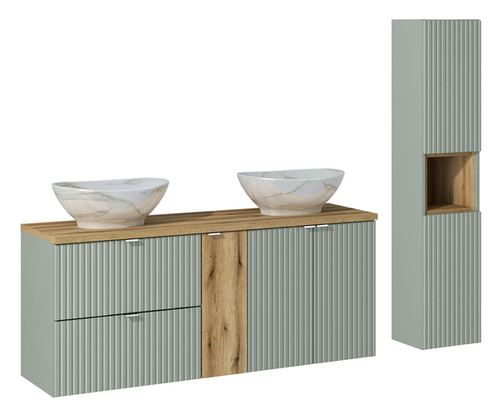 Zestaw z blatem oak i umywalkami Pati 140 cm Line Reed Green