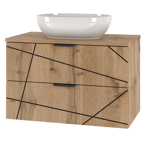 WOOD-01 - Szafka z Umywalką i Blatem 2S 80cm Dąb Wotan Zestaw-2