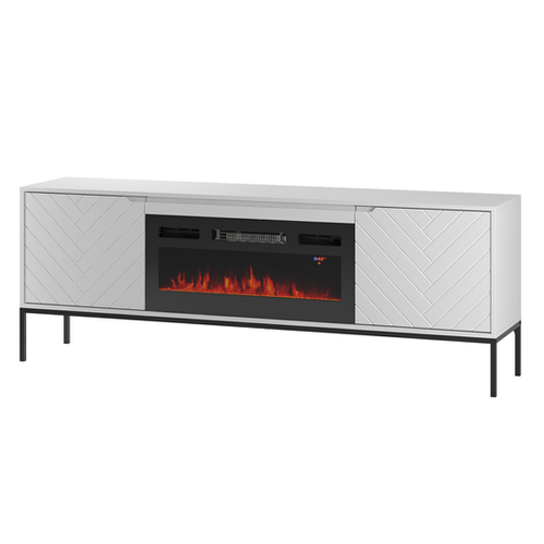 ASPEN-02 - Komoda RTV 2D z Kominkiem Elektrycznym Biały Mat Czarny Stelaż